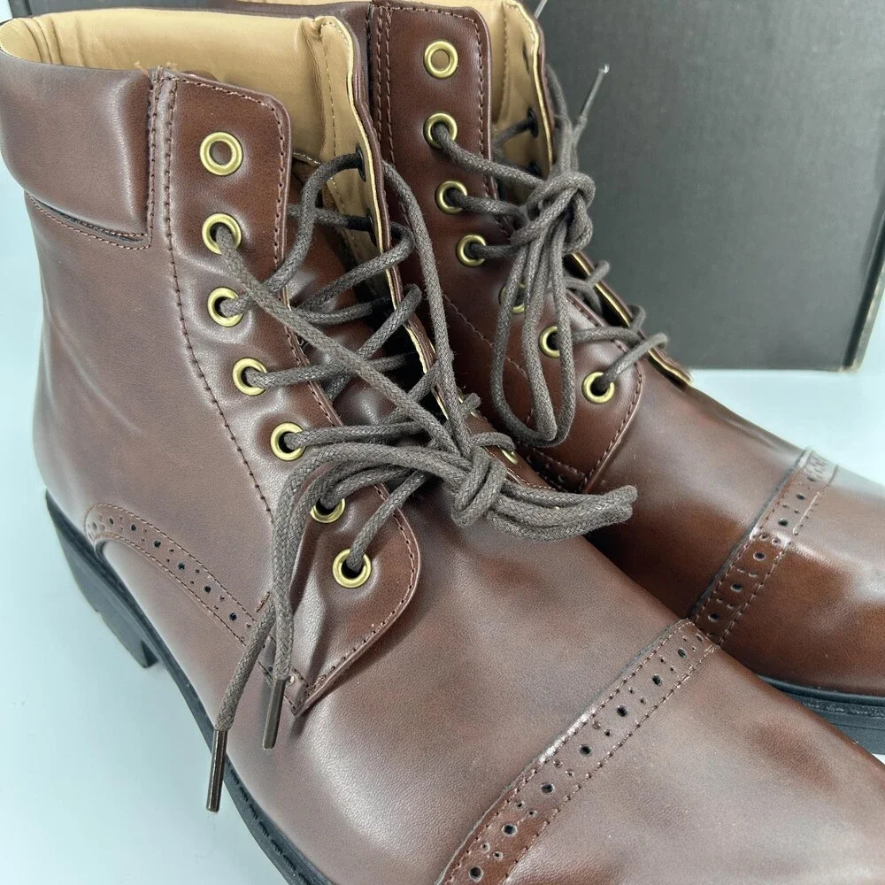 NY&C Matt Combat Boots Mens Size 11 Brown Coffee Cap Toe Lace Up Ankle NY1283